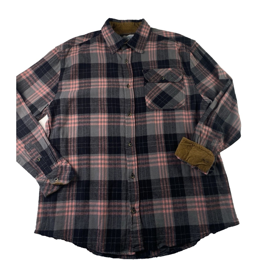 Gioberti Pink Charcoal Gray Plaid Cozy Cotton Button Up Flannel Women's Large